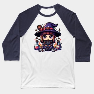 Mad Cute Witch and Black Kitty Baseball T-Shirt